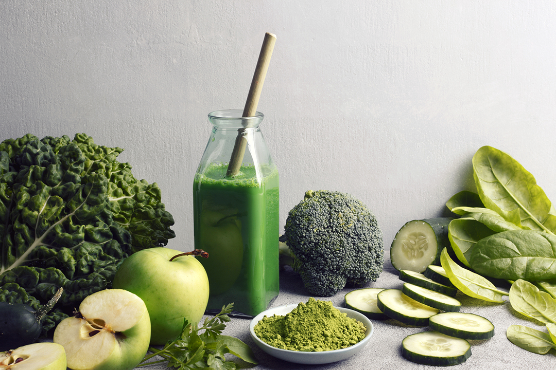 absolute greens smoothie with green fruits and vegetables