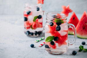 fruit infused water with watermelon, mint and blueberry