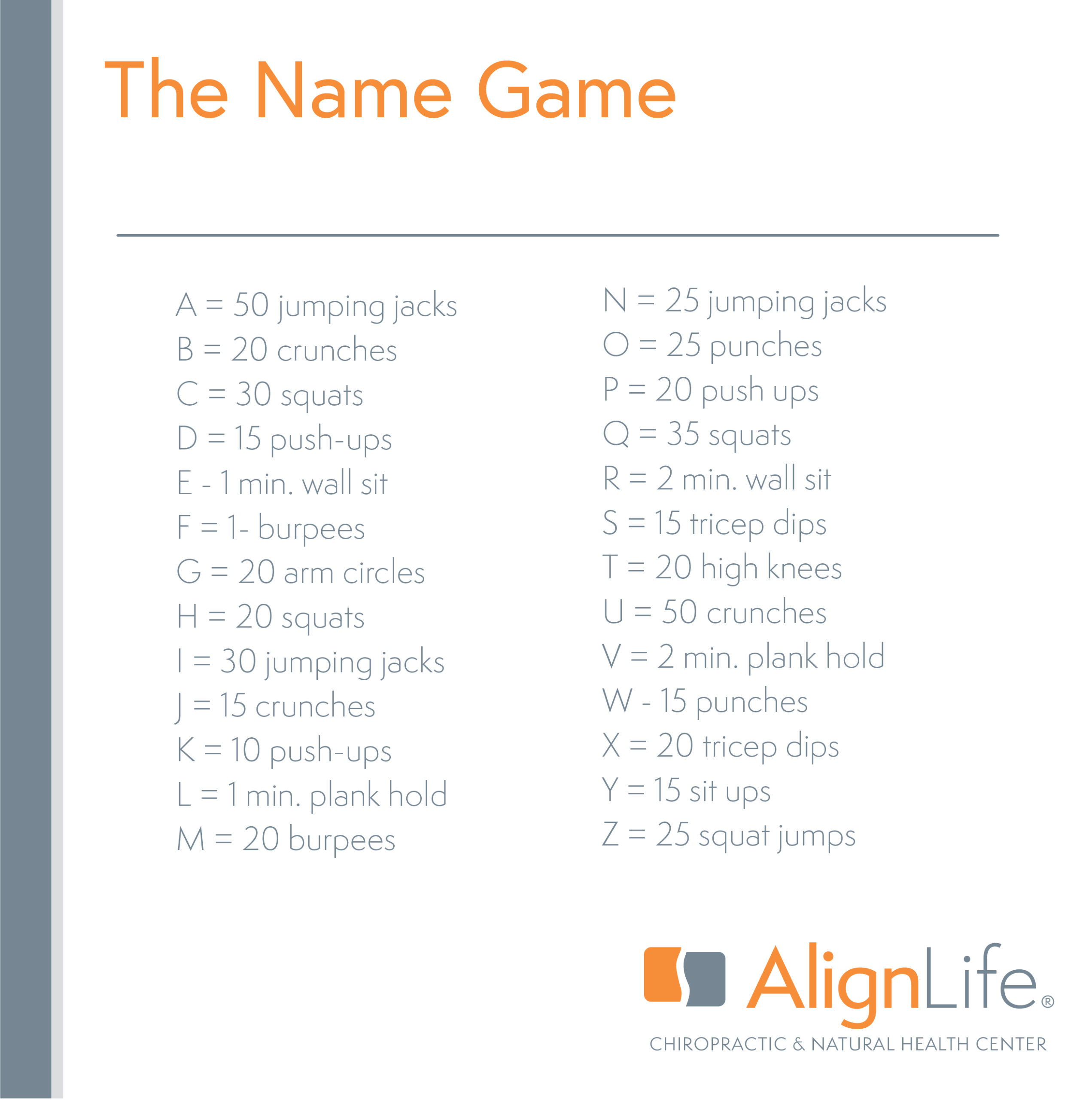 A to Z Name Game Workout