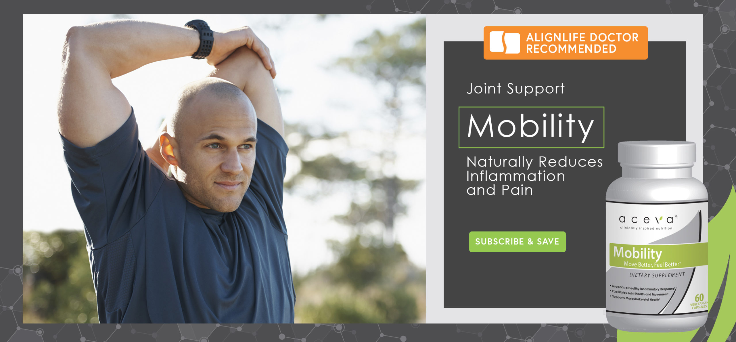 man stretching back and arms with mobility supplement