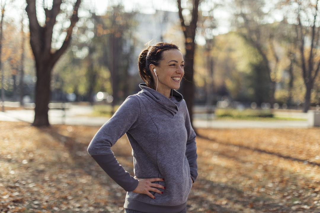 Girl catching breath after morning run