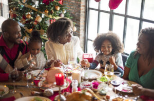 Family eating holiday dinner