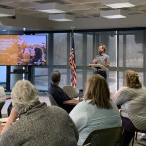 Dr. Brynne Wiley speaking at Community Workshop Lunch and Learn Event