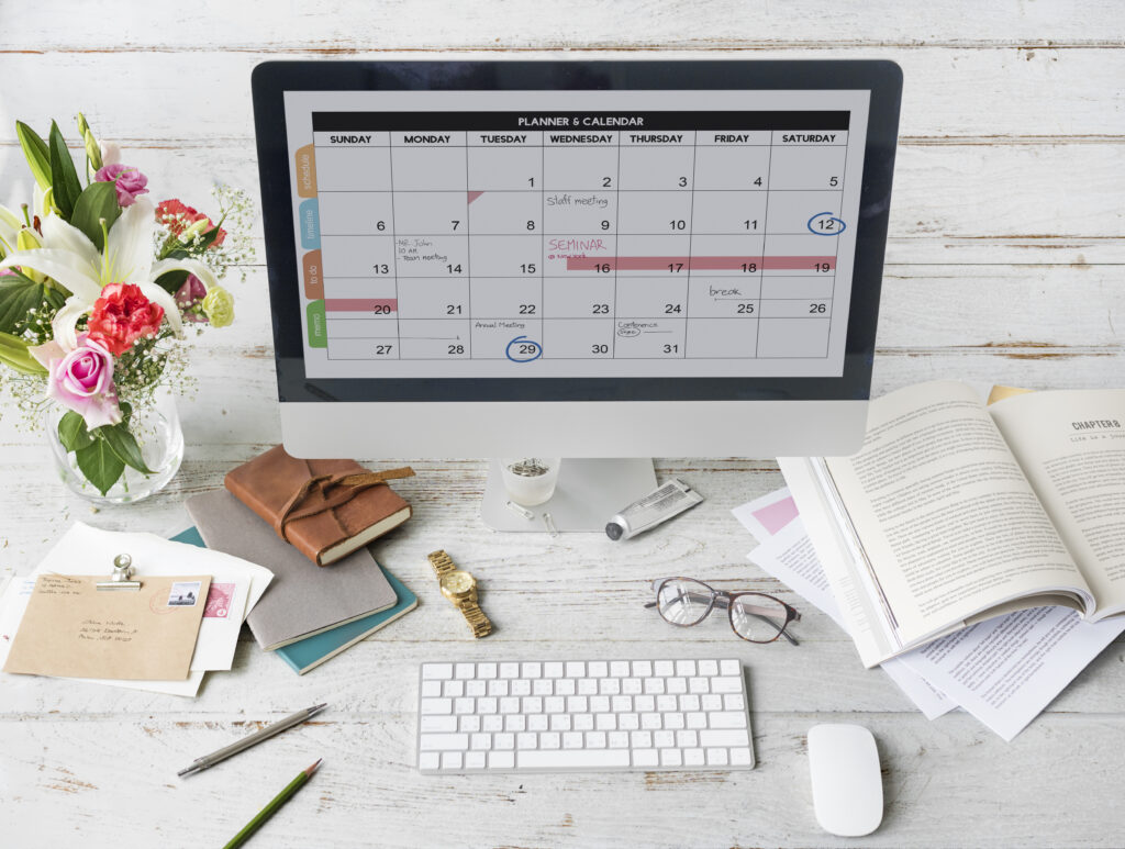 Planner Calendar Schedule on a computer - Good Time Management Tips